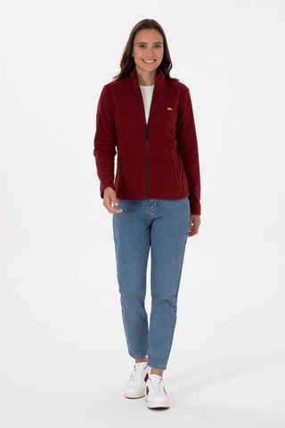 U.S. Polo Assn. Kadın Bordo Fermuarlı Dik Yaka Polar Sweatshirt 50316729-VR014