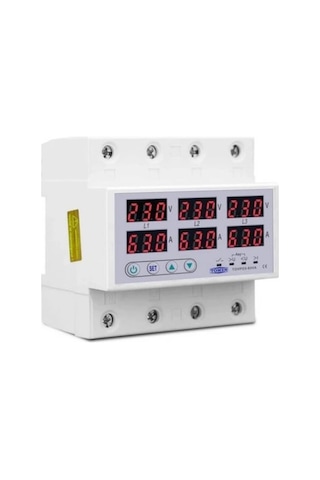 Tomzn 63A Ev Tipi Trifaze Voltaj ve Akım Koruma Rölesi Yüksek Alçak Gerilim Yıldırım Koruyucu Röle