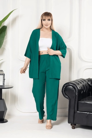 Bürümcük Kumaş Kimono Hırka Alt-üst Takım M-6xl Yeşil