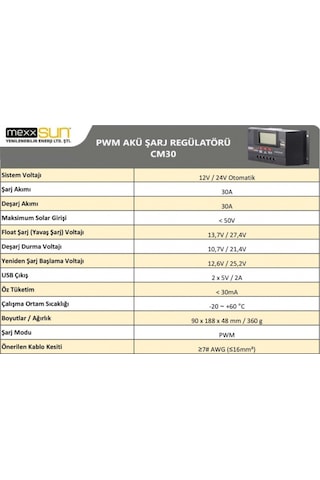 30a Pwm Şarj Kontrol Cihazı Mexxsun 30 Amper Pwm Regülatör
