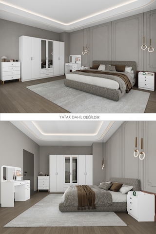 Yatak Odası Takımı 5 Parça %100 Mdf Gardırop Şifonyer Makyaj Masası Komodin Ytk01