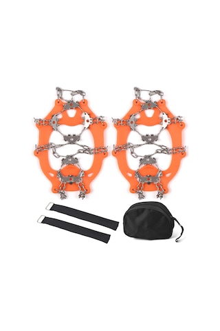 Wezone Paslanmaz Çelik 24 Dişli Buz Tırnağı - Kar Buz Kaydırmaz Ayakkabı Aksesuarı Portakal