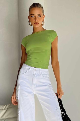 Madmext Yeşil Sırt Dekolteli Crop Kadın Bluz Mg1851 Yeşil