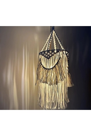 Maoyaya El Dokuması Etnik Püsküllü Abajur - Şık Ve Otantik Tarz Beyaz