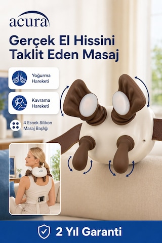 Acura Ac-730 Parmakla Yoğuran El Hissi Sunan Isıtmalı Masaj Aleti Taşınabilir,şarjlı Boyun,sırt,omuz,bacak Açık Bej