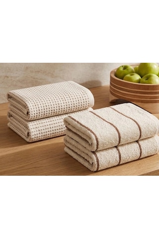 Biçomi-naturel 6 Lı Ultra Emici %100 Pamuk Mutfak & El Havlusu Seti 30x50 Cm - Bej