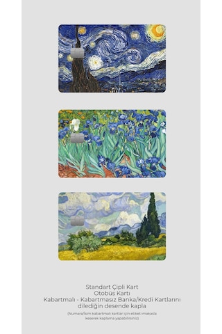 3'lü Van Gogh Tabloları Seri 2 - Papara, Tosla, Otobüs Kart Kaplama Stickeri Kredi Kartı Için Diğer
