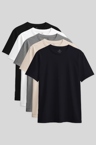 Standart Fit Basic O Yaka 5li Paket Kadın T-shirt - 97311 Siyah-beyaz-lacivert-bej-gb Melanj