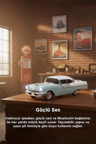 Torima D87 Bluetooth Hoparlör Retro Klasik Araba Tasarımlı 10w Fm Usb Selfie Speaker Mavi
