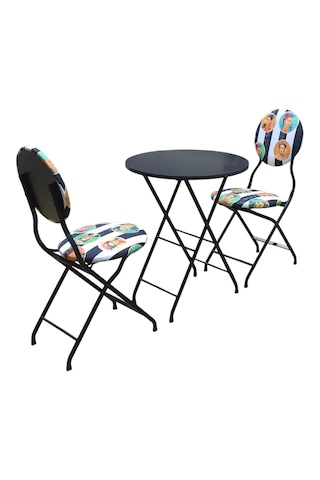 Katlanabilir Frida Desenli Metal Masa Ve Sandalye Takımı - 2 Sand