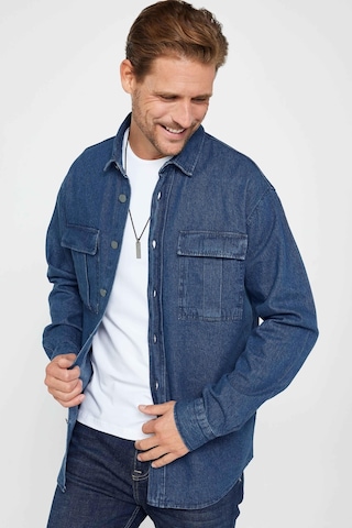 Tudors Relax Fit Uzun Kollu Rahat Kesim Çift Cepli Metal Düğmeli Denim Erkek Gömlek-31321-lacivert Lacivert