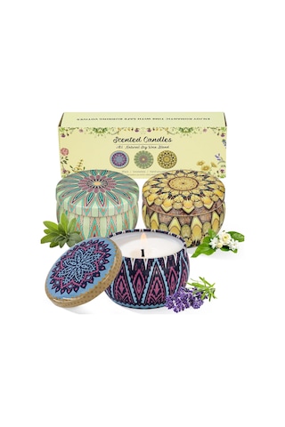 Mum Hediye Seti Bohem Çiçek Kokusu Kokulu Soya Mumları Kadın Hediyeleri 2.5 Oz Stres Giderici Aromaterapi Mumları, Diwali, Doğum Günü Hediyeleri, 3'lü Paket Diğer