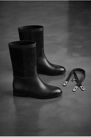 Shoetek Livsinya Kadın Bot Çıkmalı Kemer Tokalı Siyah Deri Siyah Süet