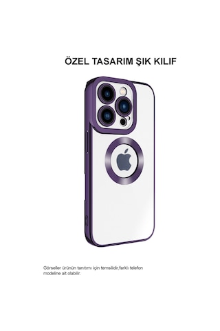 Apple Uyumlu iPhone 15 Yanları Renkli Lens Korumalı Logo Gösteren Şeffaf Luxury Silikon Kılıf