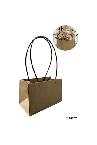 Kraft Çiçek Çantası, Su Geçirmez Metal Saplı Hediye Ve Saksı Taşıma Çantası, 11.5x21x13 Cm, 1 Adet