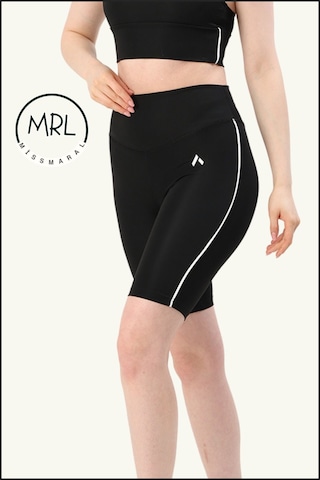 Kadın Siyah Yüksek Bel Toparlayıcı Biker Şort Kısa Spor Tayt Likralı Dalgıç Biker Tights 1043 Siyah Beyaz
