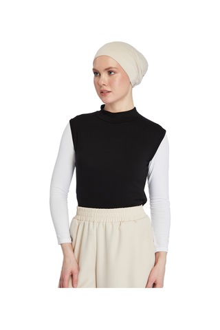 Organik Kolsuz Balıkçı Yaka Likralı Kadın Sıfır Kol Body Siyah