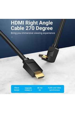 Shineyee Vention Hdmı 2.0 270 Derece Dirsekli Kablosu 4k 60hz 3d Ses-video Senkronizasyonlu 2m Pvc Koruyucu Ekran Bağlantı Kablosu