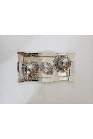 Osmanlı Motifli 2 Kişilik Kahve Fincan Takımı Gümüş İşlemeli