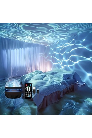 Honeybeeshop Galaxy Su Dalgası Projektörü Usb Gece Lambası Siyah 1 Bilgisayar Uzaktan Kumandalı Okyanus Dalga Etkisi Sualtı Ambiyansı Siyah