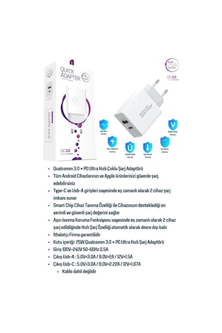 Huawei Nova Y91 Uyumlu 25W Ultra Hızlı Çoklu Şarj Cihazı Adaptör İthalatçı Garantili