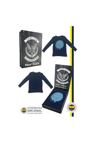 Fenerium Fenerbahçe Lisanslı Yaldızlı Fb Logo Gri Çocuk Sweat Kişiye Özel Ahşap Kutulu Lacivert