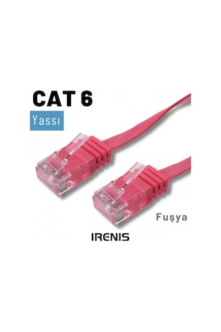 Irenis CAT6 Kablo Yassı Ethernet Network Lan Ağ İnternet Kablosu 1 M Fuşya