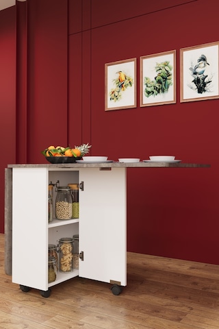 Lüks Katlanır Mutfak Yemek Masası %100 MDF Pratik Raflı Çalışma Masası KM14