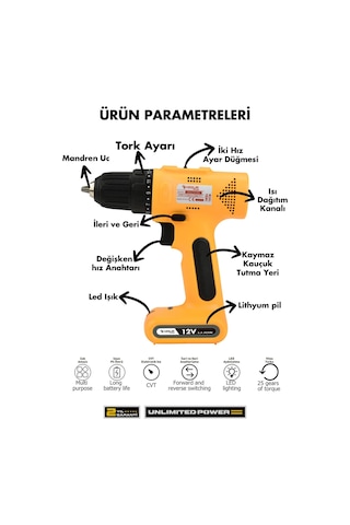 Assur 12V Type - c Usb Şarjlı Akülü Vidalama Dahili Batarya Matkap - 2111