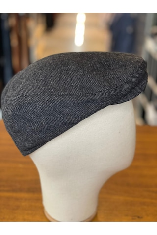 Hamze İngiliz London Model Balıksırtı Desen Kaşe Kumaş Kasket Şapka Füme