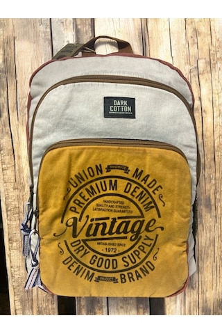 Kaliteli Vintage Salaş Yıkama Kumaş Disayn Günlük Gezi Okul Sırt Çantası 30cmx40cm Bej - Sarı