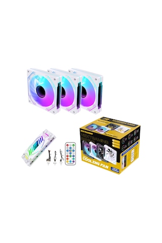 Ng-a120w 3'lü Set 120mm Argb Pwm Kasa Fanı Ve Kumandalı Kontrolcü Beyaz