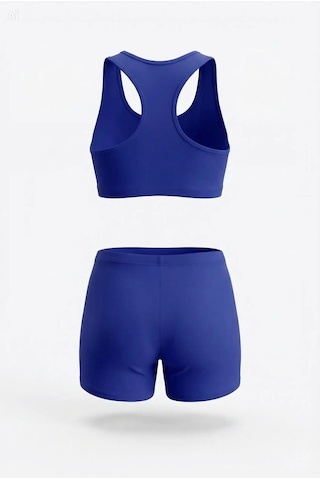 Endeep Kız Çocuk Mavi-beyaz Bustiyer Taytlı İki Parça Yüzücü Mayo Bikini Takımı Beyaz-mavi