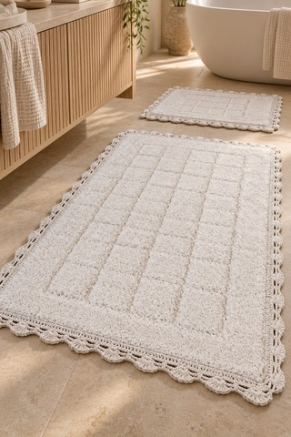 Alanur Bodrum Tufting Cotton Pamuklu El Işi Örgülü 2 Li Paspas 109 Ekru