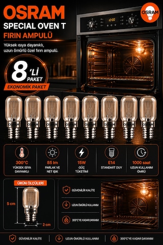 8 Li Paket 15w E14 Fırın Ampulü 300 C Isıya Dayanıklı Sarı Işık