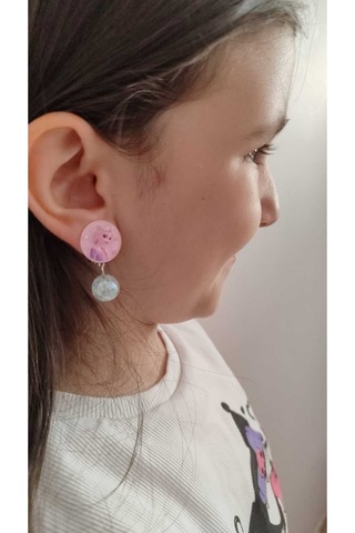 İçi Simli Parlak Sallantı Boncuk Süslemeli Disney Prenses Klips Küpe Çok Renkli