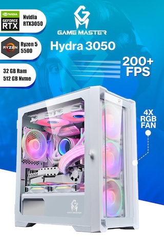 Game Master Hydra 3050 R5-5500 32 GB 512 GB NVMe M.2 SSD RTX3050 Free Dos Masaüstü Oyuncu Bilgisayarı