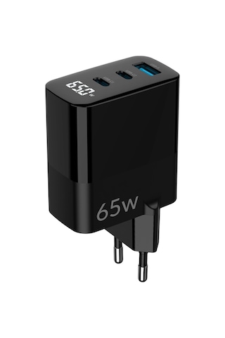 Juo 65W Gan Led Ekranlı Hızlı Şarj Cihazı 2 Type-C + Usb-A iPhone & iPad & Notebook Uyumlu Şarj Aleti