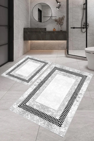 Eliana Home Dijital Baskı 2'li Banyo Paspas Takımı Lna5-sm90 100x60 Ve 60x50 Cm Beyaz
