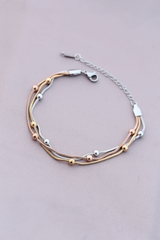 316l Kararmaz Çelik Gümüş Renk Top Zincirli Kadın Bileklik Çok Renkli