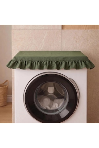 Fırfırlı Çamaşır Makinesi Örtüsü - Çeyizlik Dekoratif Banyo Makine Kılıfı- Haki