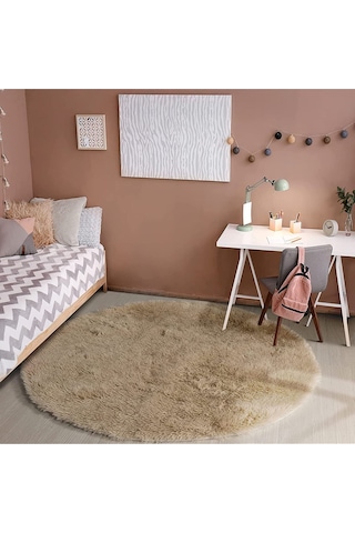 Yuvarlak Tüy Dökmez Tavşan Tüyü Post Halı Camel Camel