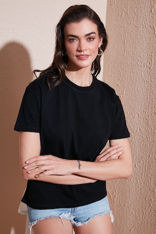 Lela Pamuklu Oversize Fit Bisiklet Yaka Bayan T Shirt 5866097 Siyah