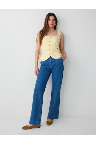 Jimmy Key Mavi %100 Pamuk Yüksek Bel Denim Pantolon 6sw187117400