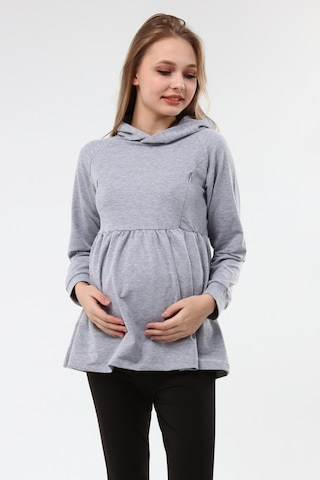 Luvmabelly Myra4530 Büzgülü Fermuarlı Emzirme Sweatshirt -Gri