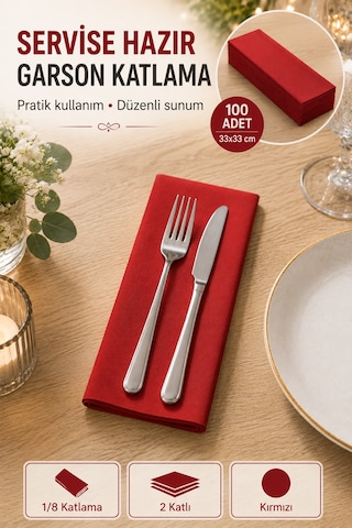 33x33 Cm Kırmızı Garson Katlama Peçete 2 Katlı 100 Adet Restaurant Cafe Otel Davet Masa Servis Kağıt Diğer