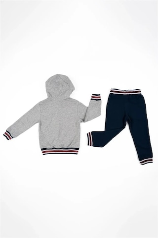 Adisia Unisex Çocuk Gri Lacivert Kapüşonlu Mevsimlik Pamuklu Eşofman Takımı Gri