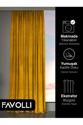 Br Favolli Kadife Dokulu Safran Rengi Ada Fon Perde Ekstrafor Büzgülü Dream Series Safran
