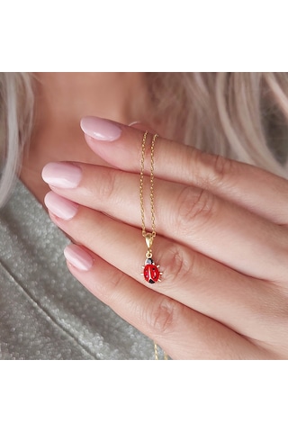 925 Ayar Gümüş Kırmızı Uğur Böceği Kolye Gold