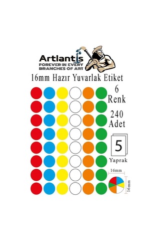 Artlantis 16 Mm Renkli Hazır Yuvarlak Etiket 240 Lı 1 Paket Mix Color Ofis Etiketleri Kendinden Yapışkanlı Nokta Et Genel